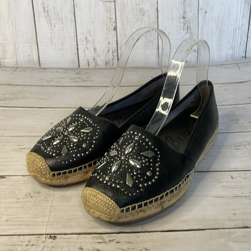 Brighton Black Leather Silver Studded Jett Espadrilles